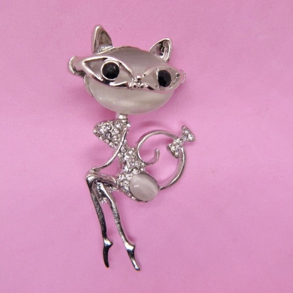Rhinestone Cat Brooch - Picture 6 of 7